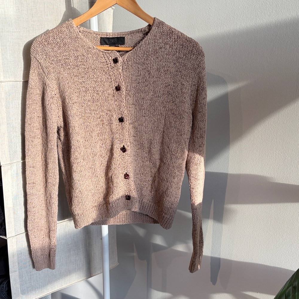 Zara Classic Women's Button-Up Knit Sweater - Cream Brown